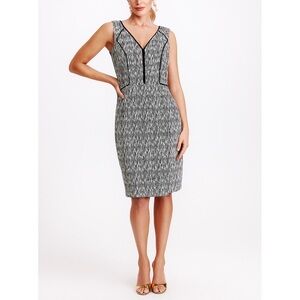 Banana Republic Woman Black White Print V-Neck Sheath Sleeveless Dress US8 Party